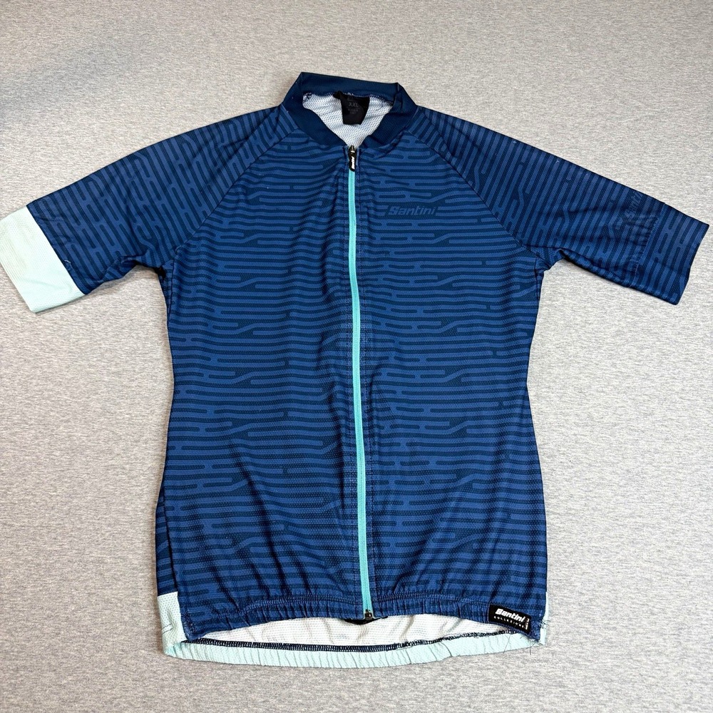 Santini Colore Riga Women's Cycling Jersey XXL Blue Striped Full Zip Bike Shirt